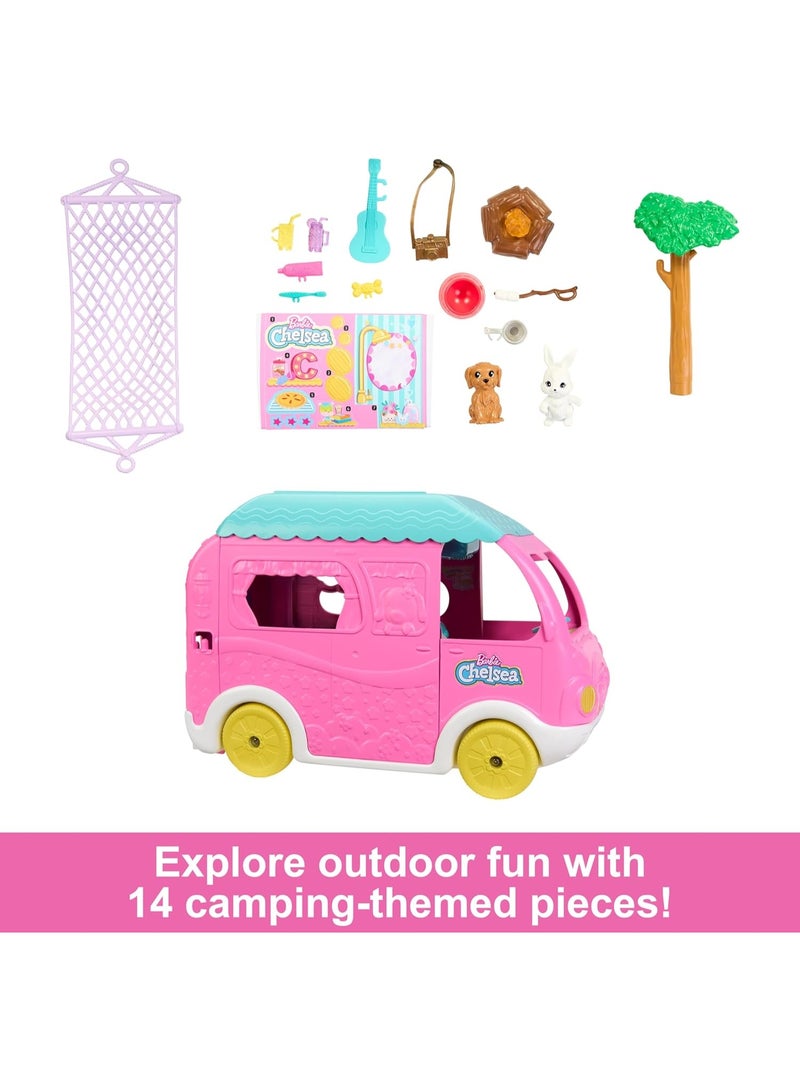 Matttel Barbie Chelsea 2-in-1 Camper Playset with Chelsea Small Doll, 2 Pets & 15 Accessories - Image 4